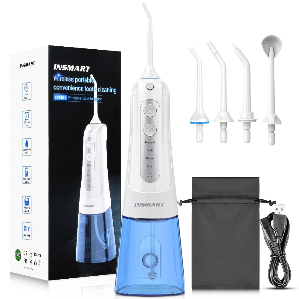 Oral Irrigator Dental Water Flosser Teeth Whitening Waterproof Portable Dental Water Jet Floss 300ML Teeth Cleaner